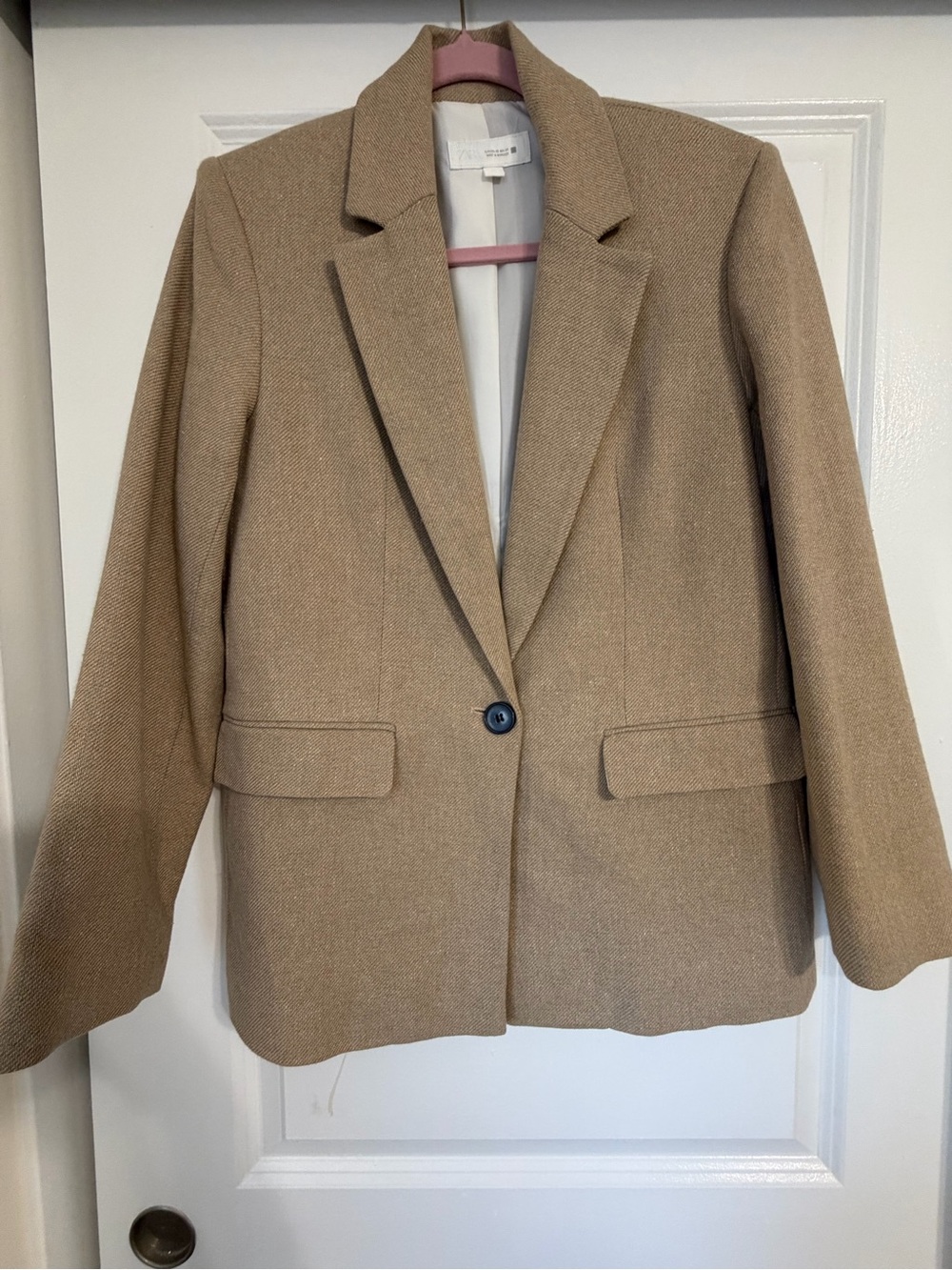 Zara Tan Single-Button Tailored Blazer